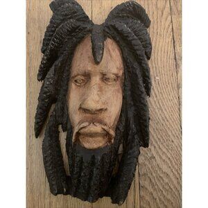 1-of-a-kind Wooden Wall Art Carving Rastafari Reggae Vintage Jamaican 8" Tall